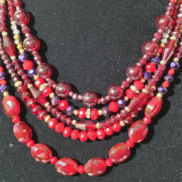 Vintage Avon Multi-Strand Red Purple Gold 10" Necklace - Picture 2 of 7